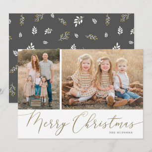 Cartes Pour Fêtes Annuelles Gold Script Joyeux Noël Élégant 2 Photo Holida