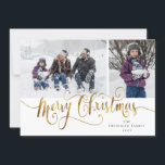 Cartes Pour Fêtes Annuelles Gold Script Merry Christmas Tartan Photo Card<br><div class="desc">Script Gold "Joyeux Noël" en fausse parties scintillant avec appui motif tartan festif,  2 carte de Noël photo.</div>