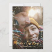 Cartes Pour Fêtes Annuelles Gold script Noël étoiles 1 photo verte (Devant)