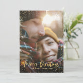 Cartes Pour Fêtes Annuelles Gold script Noël étoiles 1 photo verte (Debout devant)