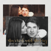 Cartes Pour Fêtes Annuelles Gold Script photo de vacances nouvellement mariée  (Devant / Derrière)