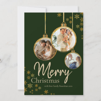 Cartes Pour Fêtes Annuelles Gold Snowflakes 3 Photo Merry Christmas