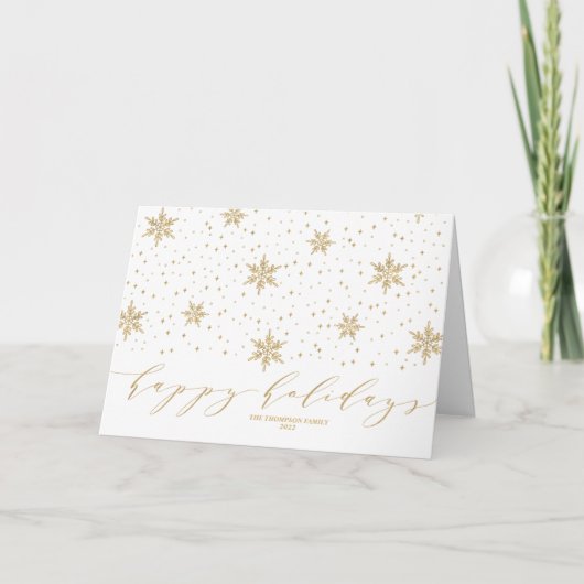 Cartes Pour Fêtes Annuelles Gold Snowflakes Happy Holidays Christmas Greeting (Devant)