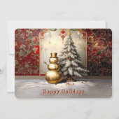 Cartes Pour Fêtes Annuelles Gold Snowman Christmas Tree Holiday Card (Devant)