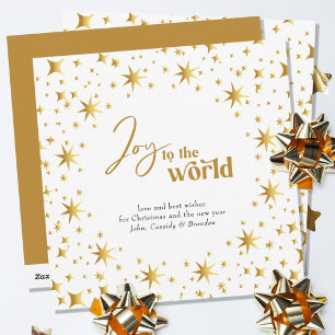 Cartes Pour Fêtes Annuelles Gold Stars Joy to the World Simple Elegant