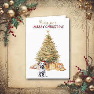 Cartes Pour Fêtes Annuelles Gold Tree Dalmatie Puppy Christmas Card