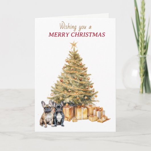 Cartes Pour Fêtes Annuelles Gold Tree French Bulldogs Christmas Card (Devant)