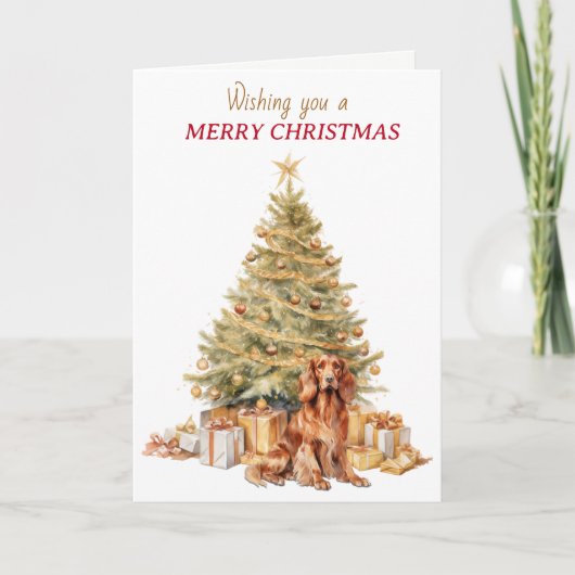 Cartes Pour Fêtes Annuelles Gold Tree Irish Setter Dog Christmas (Devant)