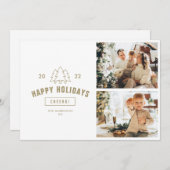 Cartes Pour Fêtes Annuelles Gold Tree Joyeux Vacances Famille Multi Photo (Devant / Derrière)