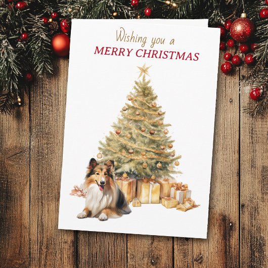 Cartes Pour Fêtes Annuelles Gold Tree Shetland Sheepdog Christmas Card
