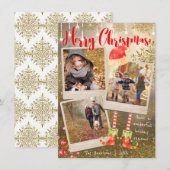 Cartes Pour Fêtes Annuelles Gold Triple Photo Collage Noël (Devant / Derrière)