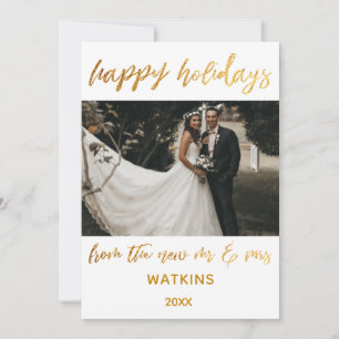 Cartes Pour Fêtes Annuelles Gold Waves Happy Holidays from New Mr & Mrs White