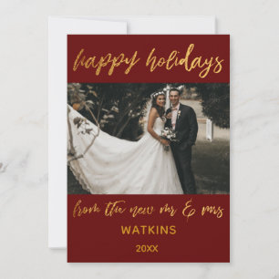 Cartes Pour Fêtes Annuelles Gold Waves Happy Holidays New Mr & Mme Burgundy