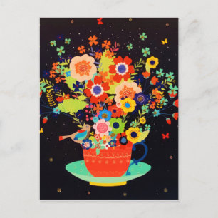 Cartes Pour Fêtes Annuelles Gold Whimsical Teacup Floral Bird Parties scintill