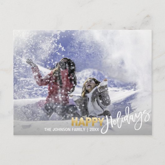 Cartes Pour Fêtes Annuelles Gold White Joyeux Snowflakes | ajouter PHOTO (Devant)