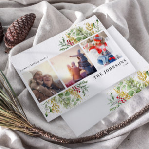 Cartes Pour Fêtes Annuelles Gold Winter Botanical Greenery Berries Photo
