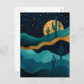 Cartes Pour Fêtes Annuelles Golden Desert Nightscape - Cactus Art Abstrait (Devant / Derrière)