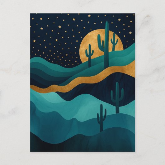 Cartes Pour Fêtes Annuelles Golden Desert Nightscape - Cactus Art Abstrait (Devant)