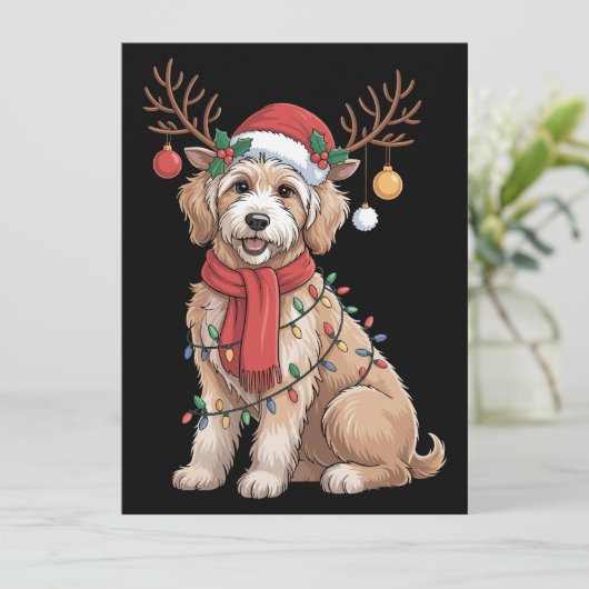 Cartes Pour Fêtes Annuelles Golden Doodle Gorgeous Reindeer Christmas Tree (Debout devant)