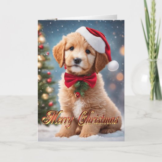 Cartes Pour Fêtes Annuelles Golden Doodle Noël chiot saluant (Devant)