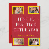 Cartes Pour Fêtes Annuelles Golden Frame Snowy Red Christmas Cheer (Devant / Derrière)