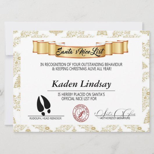 Cartes Pour Fêtes Annuelles Golden Père Noël Nice List (Devant)