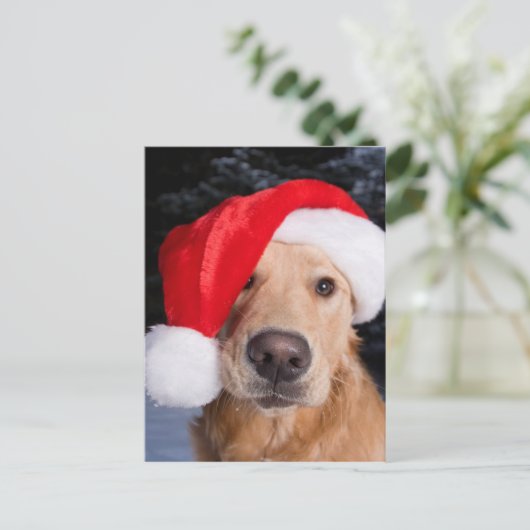 Cartes Pour Fêtes Annuelles Golden Retriever à Santa Hat (Debout devant)