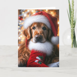 Cartes Pour Fêtes Annuelles Golden Retriever avec une réserve de Noël