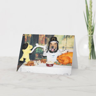 Cartes Pour Fêtes Annuelles Golden Retriever Beagle et Bird Thanksgiving