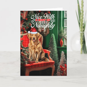 Cartes Pour Fêtes Annuelles Golden Retriever Chien de Noël Naughty ou Nice