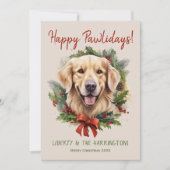Cartes Pour Fêtes Annuelles Golden Retriever Chien Noël Joyeux Pawlidays (Devant)
