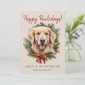 Cartes Pour Fêtes Annuelles Golden Retriever Chien Noël Joyeux Pawlidays (Debout devant)