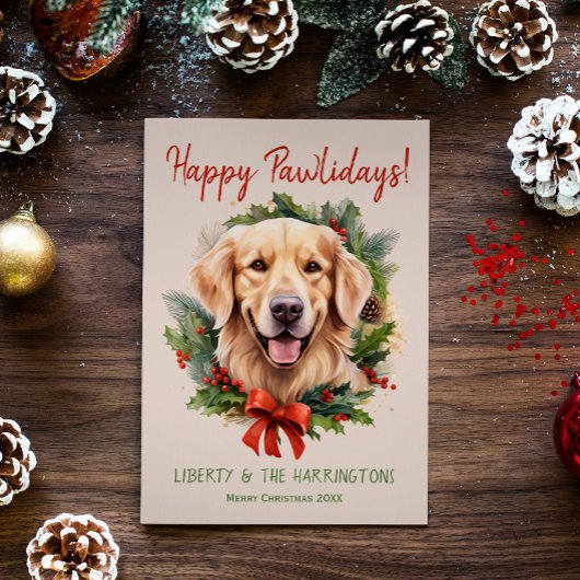 Cartes Pour Fêtes Annuelles Golden Retriever Chien Noël Joyeux Pawlidays