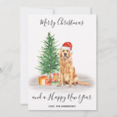 Cartes Pour Fêtes Annuelles Golden Retriever Chien Père Noël Tree Joyeux Noël (Devant)