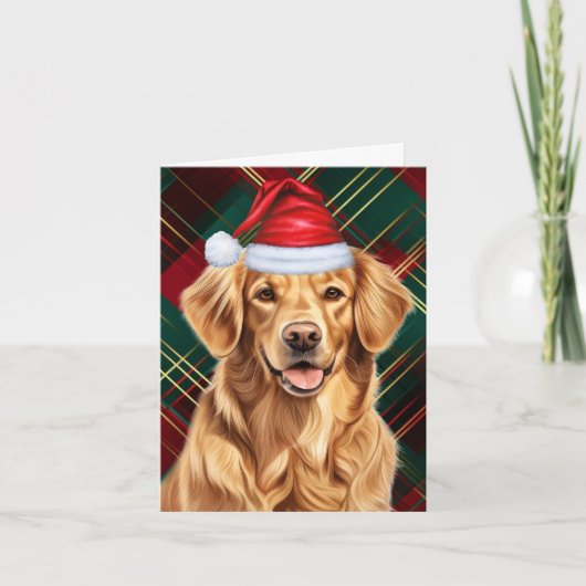 Cartes Pour Fêtes Annuelles Golden Retriever Chien Rouge Vert Plaid Noël (Devant)