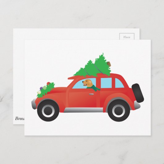 Cartes Pour Fêtes Annuelles Golden retriever conduisant la voiture avec (Devant / Derrière)