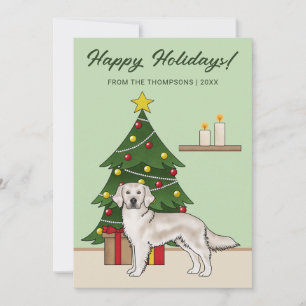 Cartes Pour Fêtes Annuelles Golden Retriever crème Vert Noël Festif