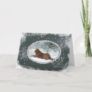 Cartes Pour Fêtes Annuelles Golden retriever - joie au monde (vert)