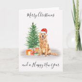 Cartes Pour Fêtes Annuelles Golden Retriever Joyeux Noël Père Noël Chien (Devant)