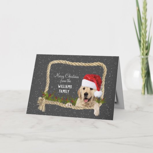 Cartes Pour Fêtes Annuelles Golden Retriever Noël dans cadre en corde (Devant)