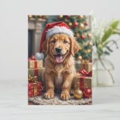 Cartes Pour Fêtes Annuelles Golden Retriever Puppy's First Christmas Festive (Debout devant)