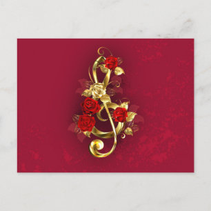 Cartes Pour Fêtes Annuelles Golden Treble Clef avec fleurs Roses