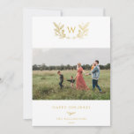 Cartes Pour Fêtes Annuelles Golden Winter Sprigs Monogramme Photo<br><div class="desc">Monographie d'hiver Golden Sprigs,  carte photo de vacances. Fonctionnalités de carte correspondant au support motif et à plusieurs lignes de modèle pour votre accueil personnalisé.</div>