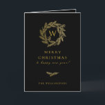Cartes Pour Fêtes Annuelles Golden Winter Wire Black<br><div class="desc">Élégant monogramme de couronne d'hiver doré,  carte de voeux de vacances en noir classique. Fonctionnalités de carte correspondant au motif à l'intérieur et à plusieurs lignes de modèle pour votre salutation personnalisée.</div>