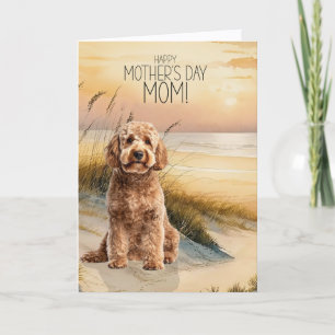 Cartes Pour Fêtes Annuelles Goldendoodle Chien Coucher de soleil Plage Fête de