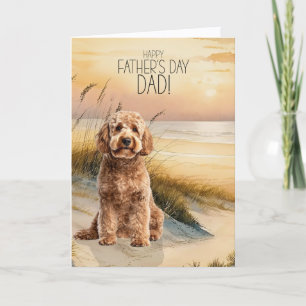 Cartes Pour Fêtes Annuelles Goldendoodle Chien Coucher de soleil Plage Fête de