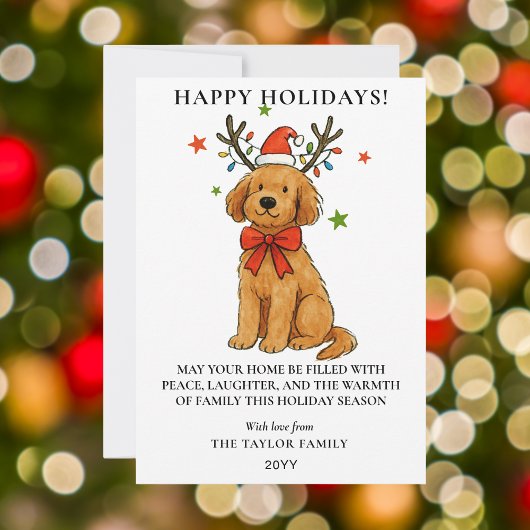 Cartes Pour Fêtes Annuelles Goldendoodle Dog Reindeer Antlers Puppy Christmas