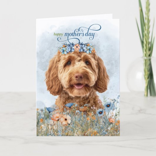 Cartes Pour Fêtes Annuelles Goldendoodle Dog Wildflowers Mother's Day (Devant)