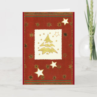 Cartes Pour Fêtes Annuelles GOLDENER WEIHNACHTSBAUM ABSTRAKT auf Rot-Braun