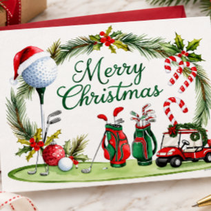 Cartes Pour Fêtes Annuelles Golf à thème de Noël pour aquarelle de golfeur